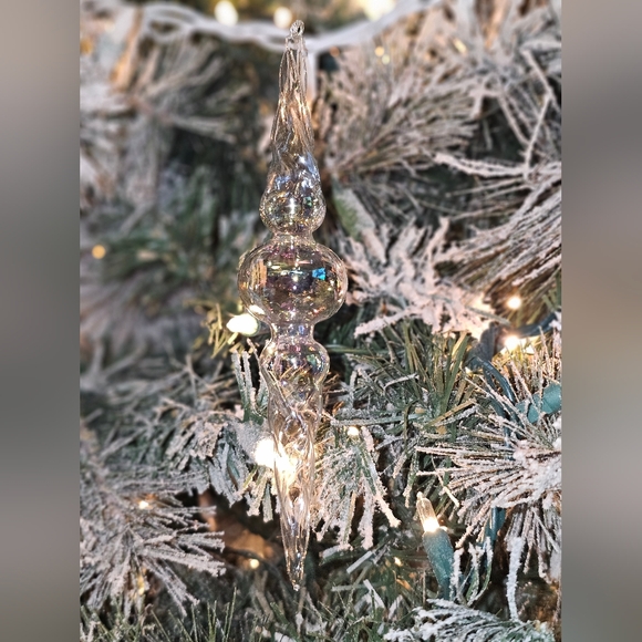 Hand Blown Elegant Glass Icicle Finial Christmas Ornaments Iridescent Set Of 4 - Picture 6 of 7